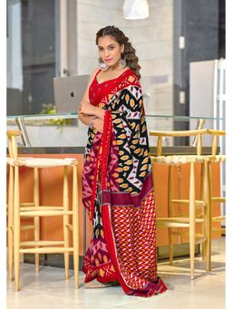 Lush Glam - Black Pure Cotton Printed Saree with Unstitched Blouse