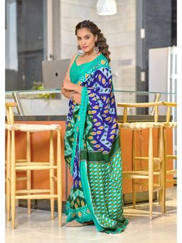 Lush Glam - Purple Pure Cotton Printed Saree with Unstitched Blouse