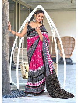 Lush Glam - Pink Pure Cotton Printed Saree with Unstitched Blouse