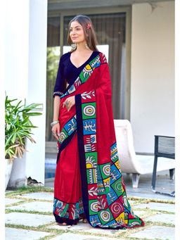 Lush Glam - Pink Printed Mulmul Cotton Saree with Unstitched Blouse