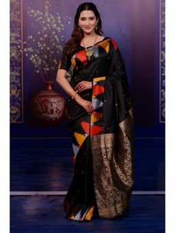 SGF11 - Black Kanjivaram Pure Soft Silk Saree with Unstitched Blouse