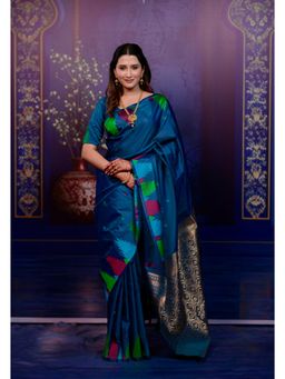 SGF11 - Rama Blue Kanjivaram Pure Soft Silk Saree with Unstitched Blouse