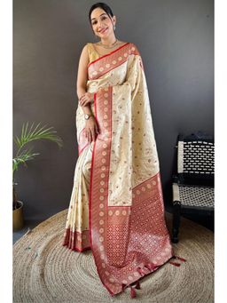 SGF11 - Cream Kanjivaram Pure Soft Silk Saree with Unstitched Blouse