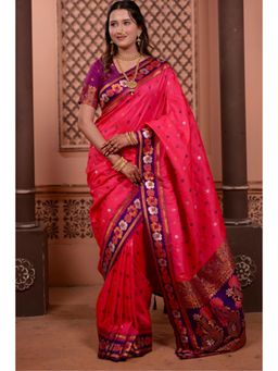 SGF11 - Pink Purple Kanjivaram Silk Saree with Unstitched Blouse