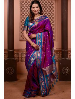 SGF11 - Purple Blue Kanjivaram Silk Saree with Unstitched Blouse