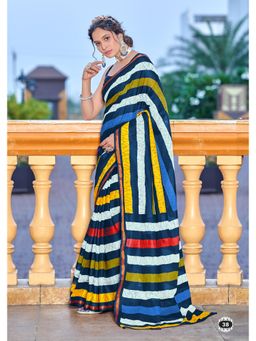Lush Glam - Blue Printed Pure Mulmul Cotton Saree with Unstitched Blouse