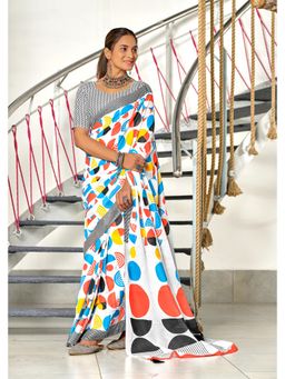 Lush Glam - Pure Cotton Multi-Color Printed Saree with Unstitched Blouse
