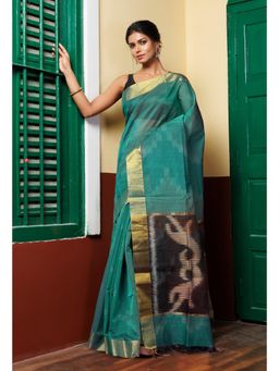 Unnati Silks - Turquoise Blue Pochampally Saree with Unstitched Blouse