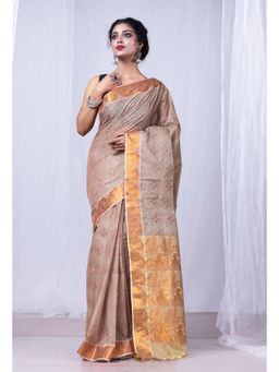 Unnati Silks - Beige Pavani Jacquard Chettinad Saree with Unstitched Blouse