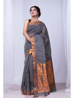 Unnati Silks - Grey Pavani Jacquard Chettinad Saree with Unstitched Blouse