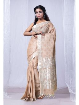 Unnati Silks - Cream Pavani Jacquard Chettinad Saree with Unstitched Blouse