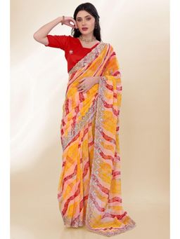 SGF11 - Yellow Printed Embroidery Work Saree with Unstitched Blouse