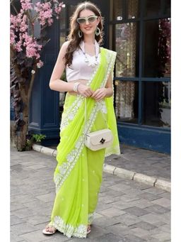 SGF11 - Light Green Georgette Embroidery Work Saree with Unstitched Blouse