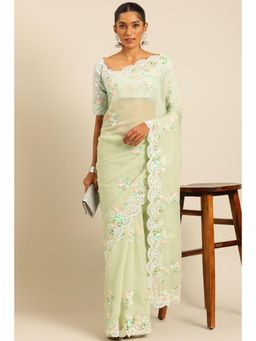 SGF11 - Light Green Georgette Embroidery Work Saree with Unstitched Blouse