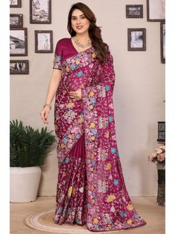 SGF11 - Purple Rangoli Silk Embroidery Work Saree with Unstitched Blouse