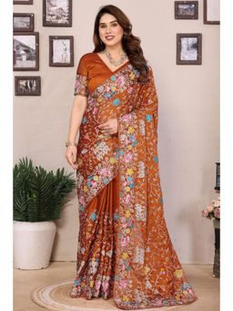 SGF11 - Yellow Rangoli Silk Embroidery Work Saree with Unstitched Blouse