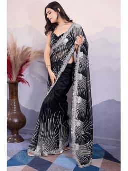 SGF11 - Black Net Embellished Work Saree with Unstitched Blouse