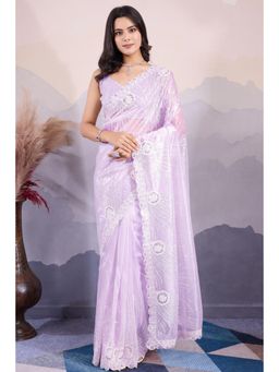 SGF11 - Lavender Net Embellished Work Saree with Unstitched Blouse