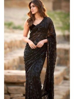 SGF11 - Black Georgette Embellished Work Saree with Unstitched Blouse