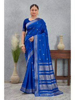 Anjaneya Sarees - Blue Woven Banarasi Kanjivaram Saree with Unstitched Blouse