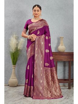 Anjaneya Sarees - Purple Woven Banarasi Kanjivaram Saree with Unstitched Blouse