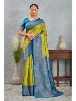 Anjaneya Sarees - Green Woven Banarasi Kanjivaram Saree with Unstitched Blouse