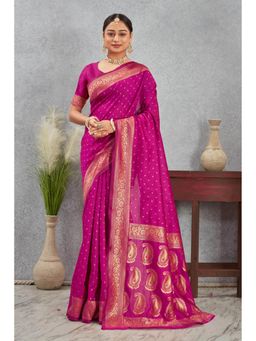 Anjaneya Sarees - Pink Woven Banarasi Kanjivaram Saree with Unstitched Blouse