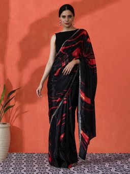 Lush Glam - Mirror Border Chinon Abstract Ethnic Glamour Redefined Saree with Unstitched Blouse