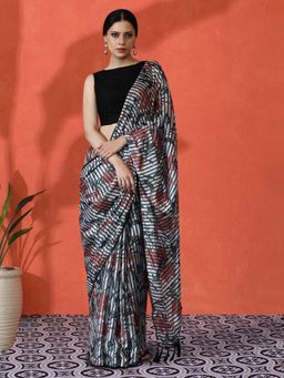 Lush Glam - Trendy Chinon Mirror Border Saree with Floral Design Saree with Unstitched Blouse