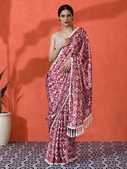 Lush Glam - Abstract Chinon Saree with Intricate Mirror Border Saree with Unstitched Blouse