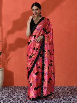 Lush Glam - Elegant Mirror Border Saree In Chinon Fabric Saree with Unstitched Blouse