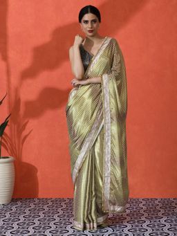 Lush Glam - Chinon Geometric Mirror Embellished Ethnic Festive Look Saree with Unstitched Blouse