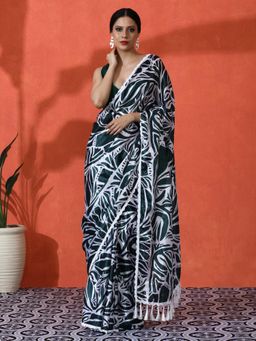 Lush Glam - Chinon Mirror Work Abstract Saree with Unstitched Blouse