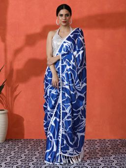 Lush Glam - Chinon Sparkle Mirror Border and Abstract Body Saree with Unstitched Blouse