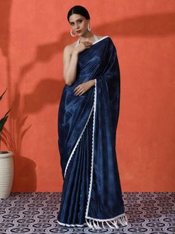 Lush Glam - Chinon Floral Saree with Glossy Mirror Accents and Saree with Unstitched Blouse