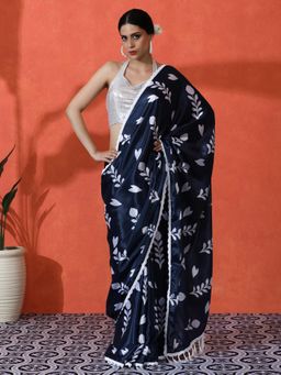Lush Glam - Chinon Stylish Mirror Border Ethnic Ready Look Saree with Unstitched Blouse