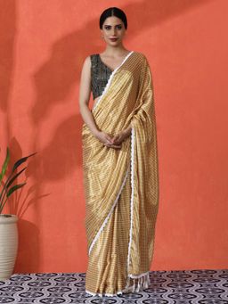 Lush Glam - Chinon Checkered Saree with Designer Mirror Border Saree with Unstitched Blouse