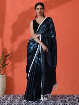 Lush Glam - Chinon Gorgeous Artistic Geometric Mirror Border Saree with Unstitched Blouse