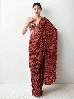 Lush Glam - Chic and Convenient Ready To Wear Chinon Saree with Unstitched Blouse