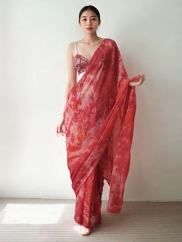 Lush Glam - Effortless Pre-Drape Chinon Saree with Unstitched Blouse