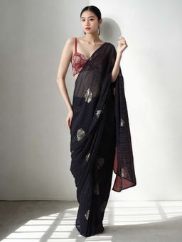 Lush Glam - Pre Draped Chinon Saree By Ready To Wear Saree with Unstitched Blouse