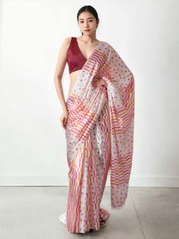 Lush Glam - Chinon Ready To Wear Effortless Glamour Saree with Unstitched Blouse