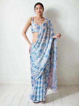 Lush Glam - Chinon Fabric Modern Pre-Drape Saree with Unstitched Blouse