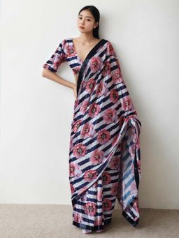 Lush Glam - Chinon Perfect for Parties Pre-Drape Saree with Unstitched Blouse