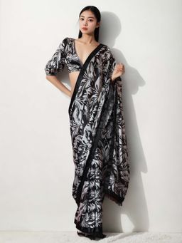 Lush Glam - Festive Ready Chinon Pre Draped Convenience Saree with Unstitched Blouse