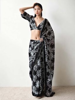 Lush Glam - Chinon Pre-Stitched Elegant Flow Saree with Unstitched Blouse