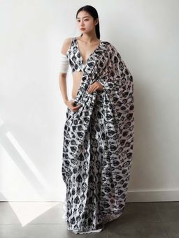 Lush Glam - Graceful Chinon Pre Stitched Saree with Unstitched Blouse