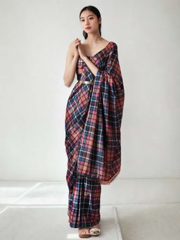 Lush Glam - Chinon Multi Color Pre-Draped Saree with Unstitched Blouse