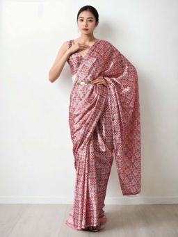 Lush Glam - Chinon Peach Ready To Wear Saree with Unstitched Blouse