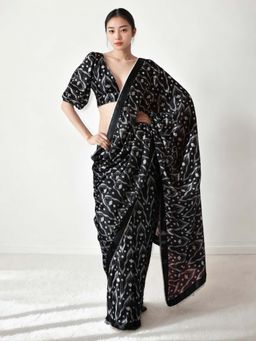 Lush Glam - Chinon Black Ready To Wear Saree with Unstitched Blouse